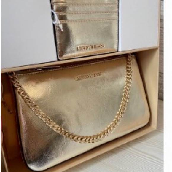 Michael Kors Gold Jet Set Medium Shoulder Crossbody Bag + Credit Card Wallet - Picture 11 of 11